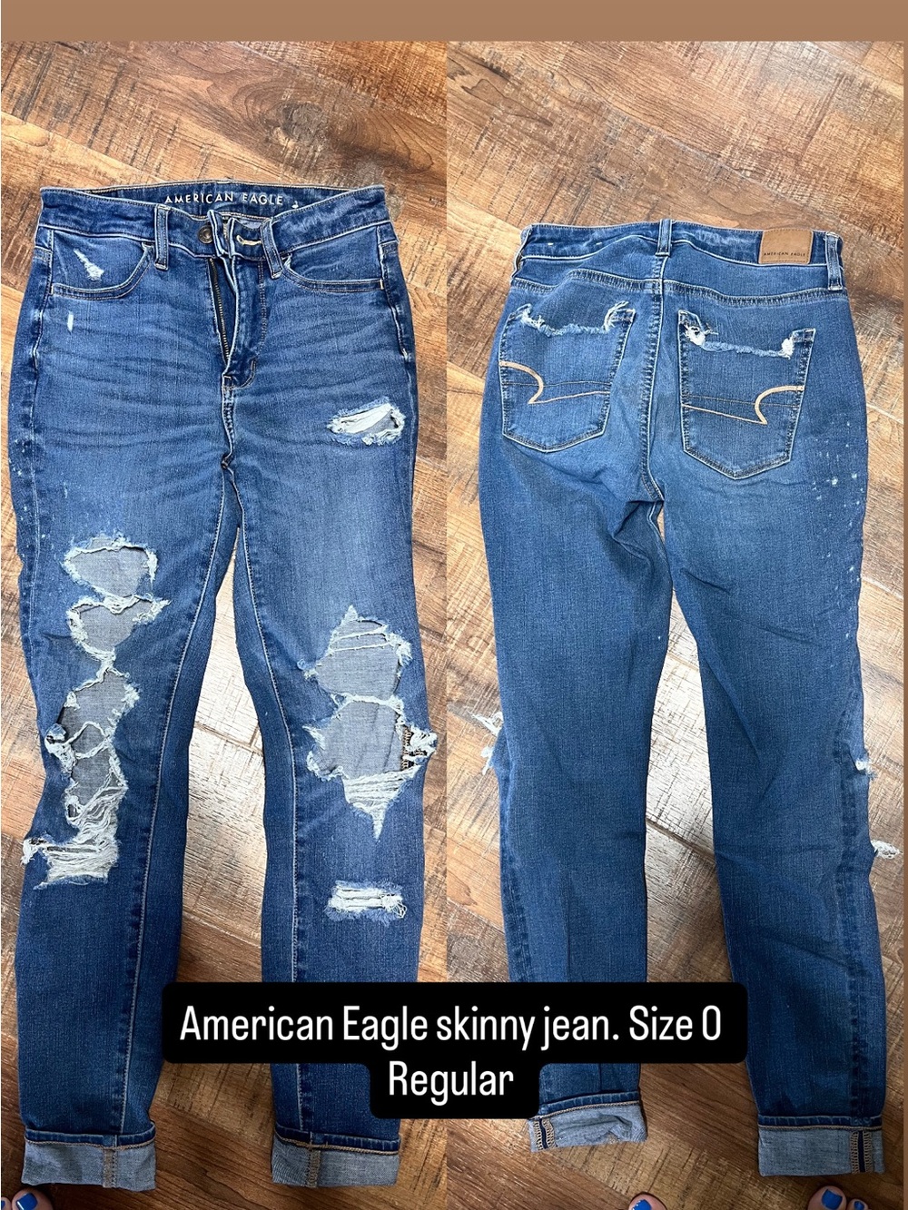 American Eagle Outfitters Women's Ripped Skinny Jeans - Medium Blue